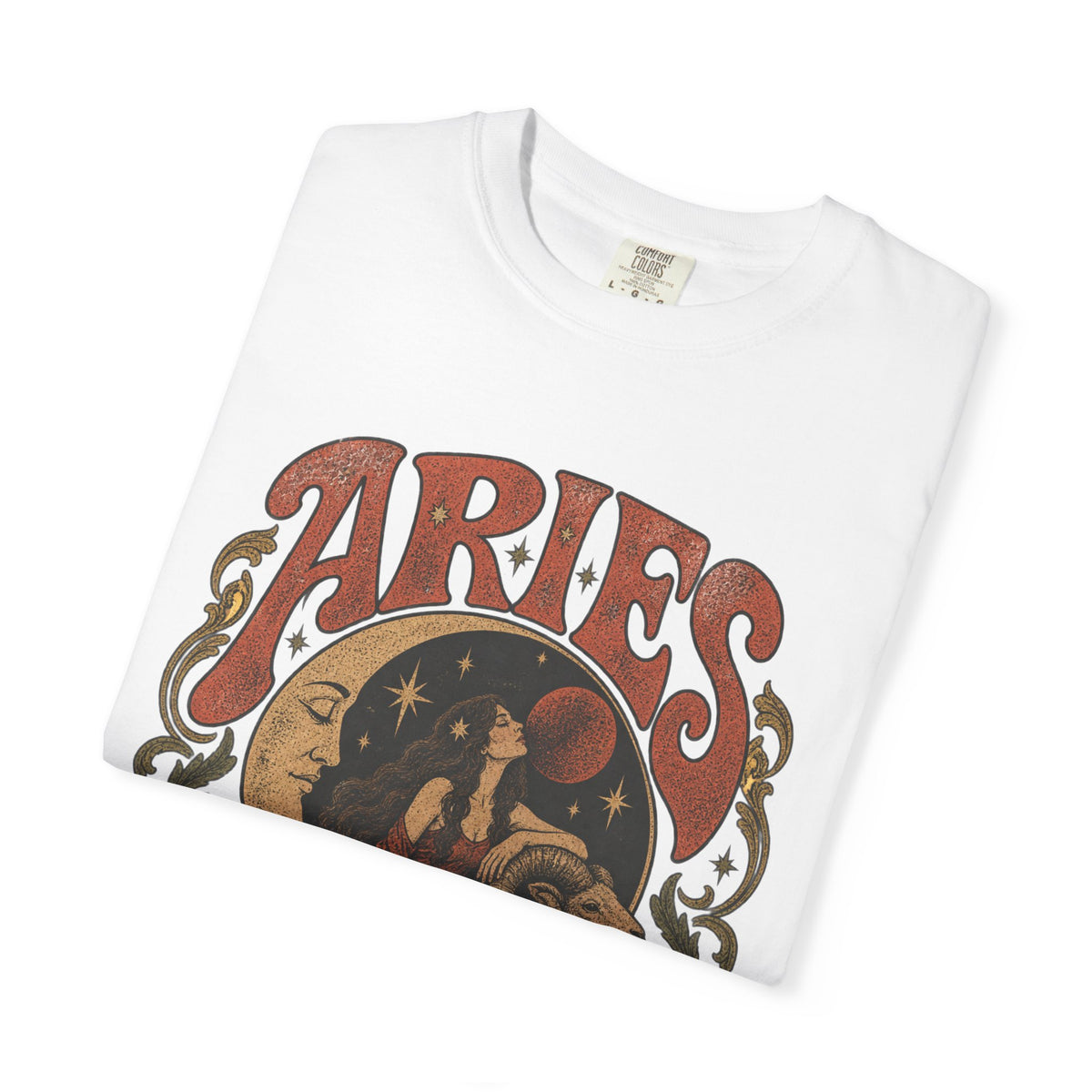 Aries Zodiac T‑Shirt — Vintage Moon & Ram Astrology Tee