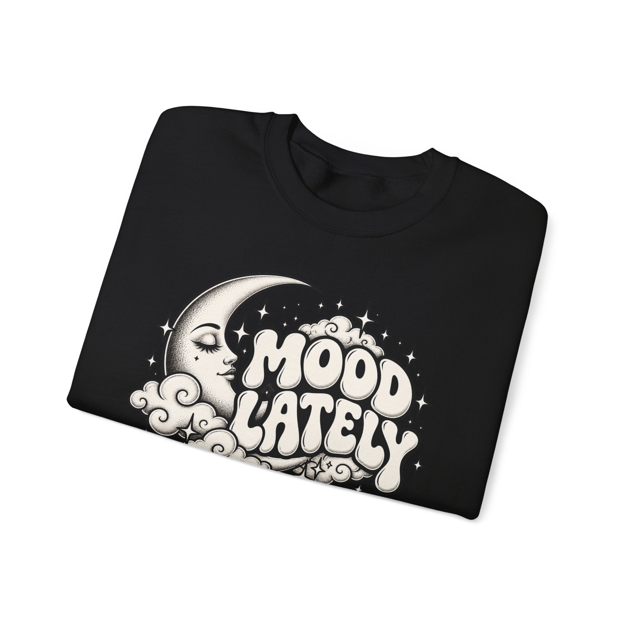 Mood Lately Crewneck Sweatshirt — Retro Moon & Cloud Graphic