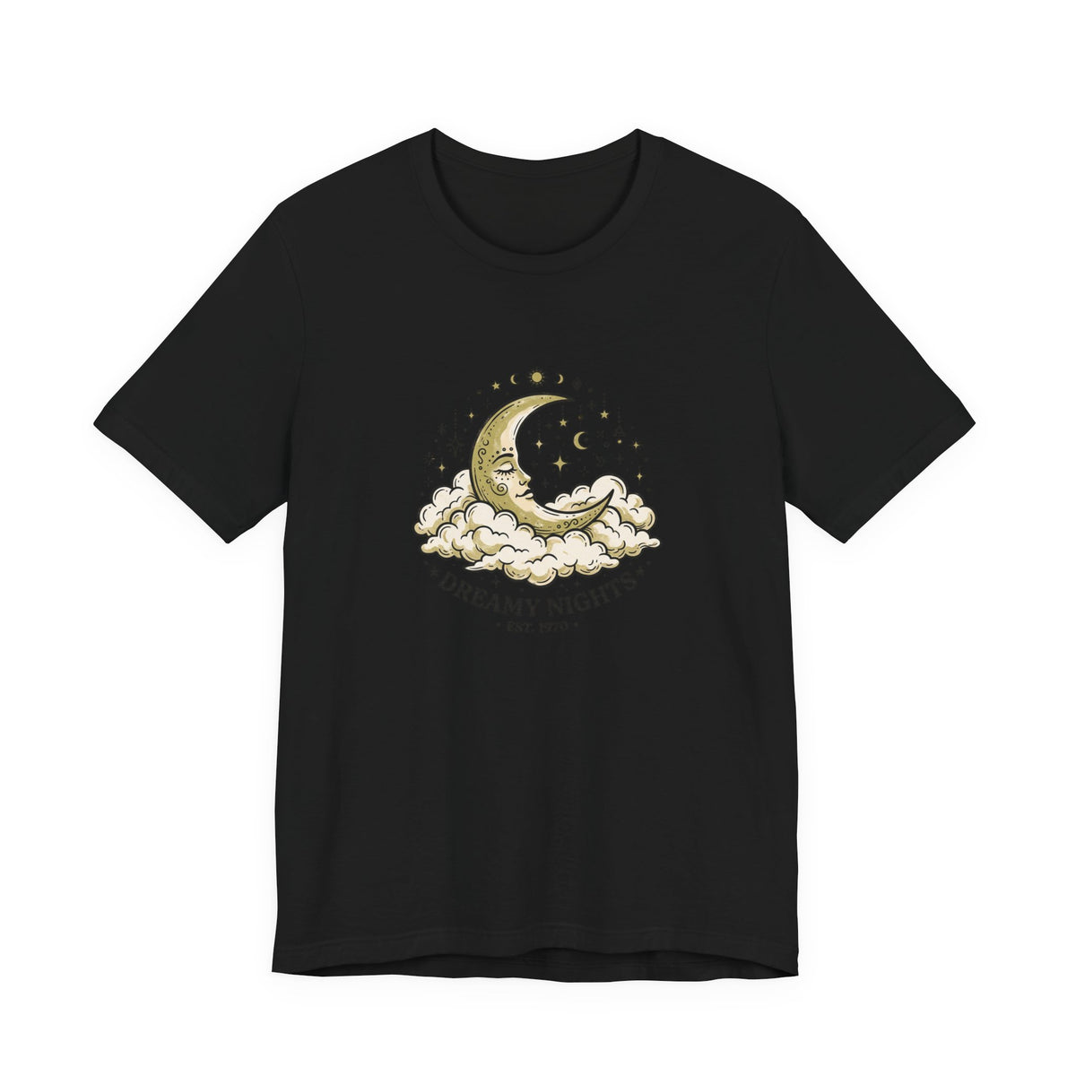 Dreamy Nights Moon Tee — Vintage Crescent Moon & Clouds Shirt