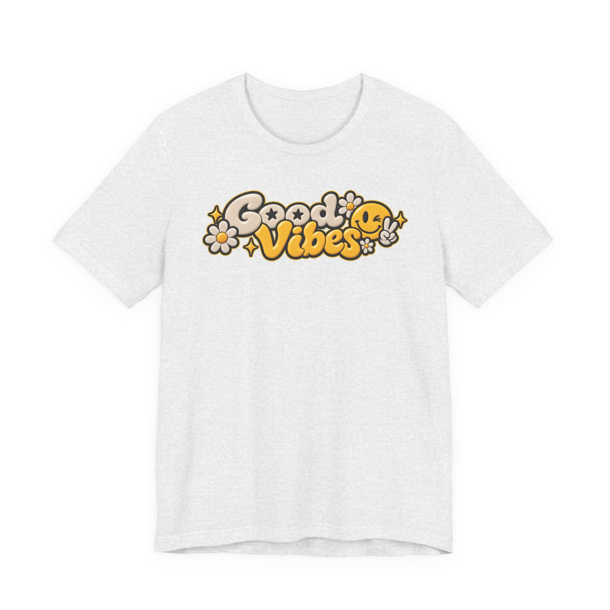 Good Vibes Retro Tee — Smiley Flower Graphic T-Shirt