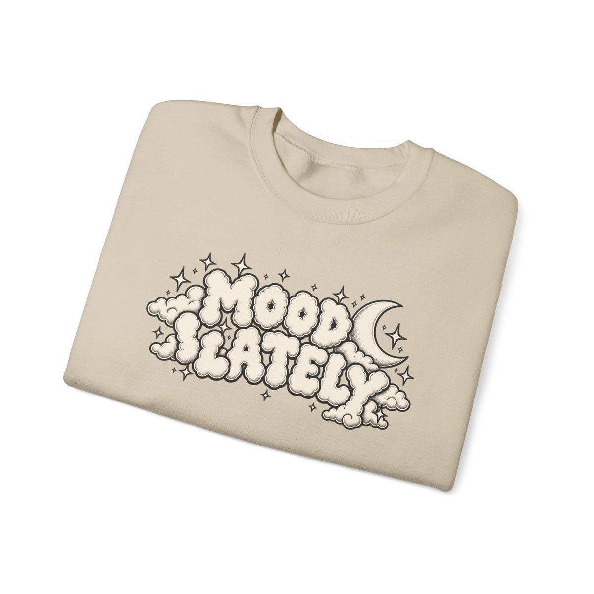 Mood Lately Crewneck Sweatshirt — Retro Cloud Lettering Graphic Pullover
