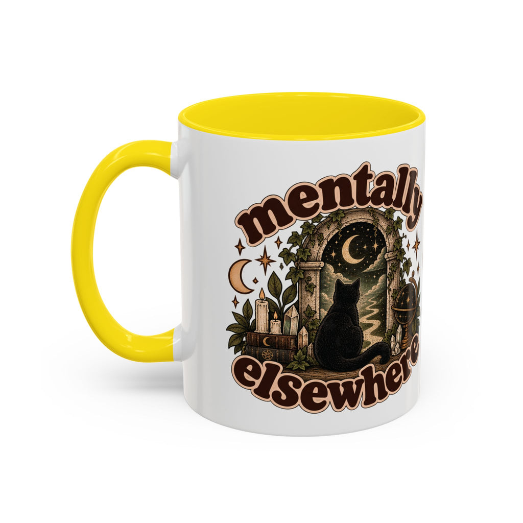 Mentally Elsewhere Mug — Black Cat Celestial Ceramic Coffee Mug