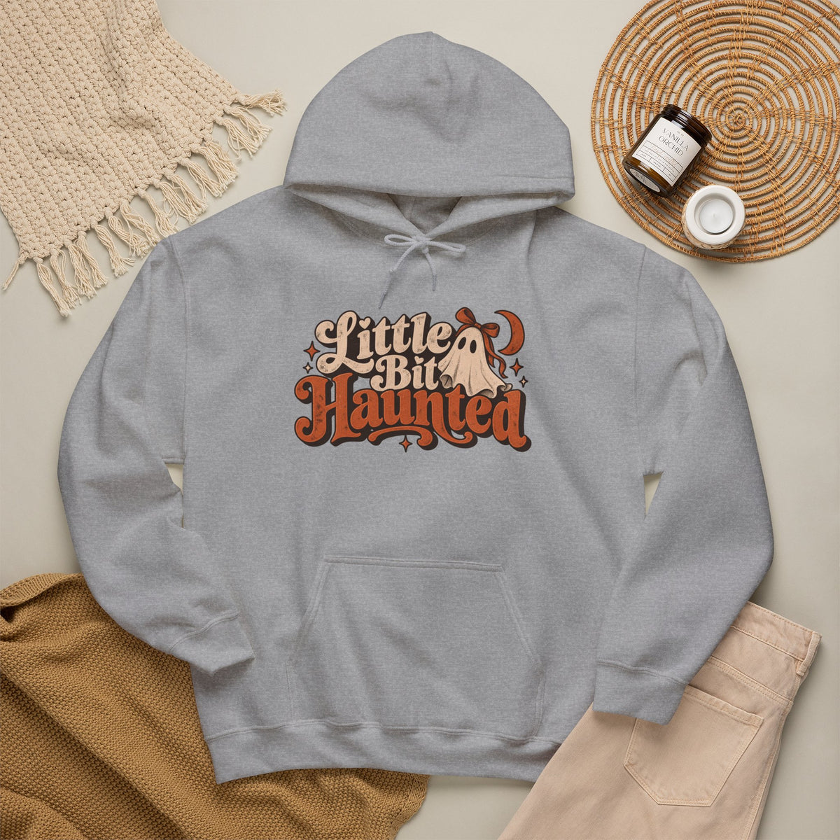 Little Bit Haunted Hoodie — Retro Halloween Ghost Pullover