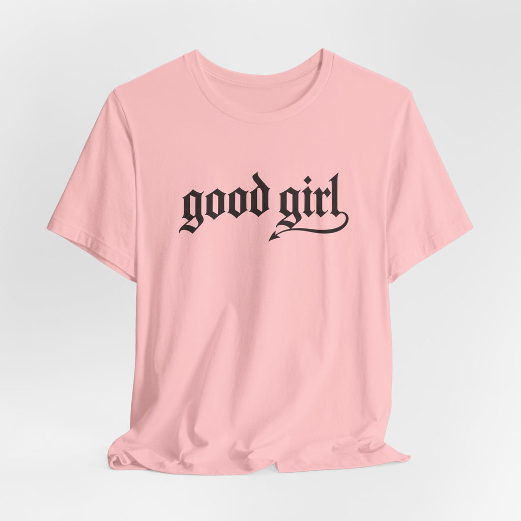 Good Girl Graphic Tee — Vintage Script White T-Shirt