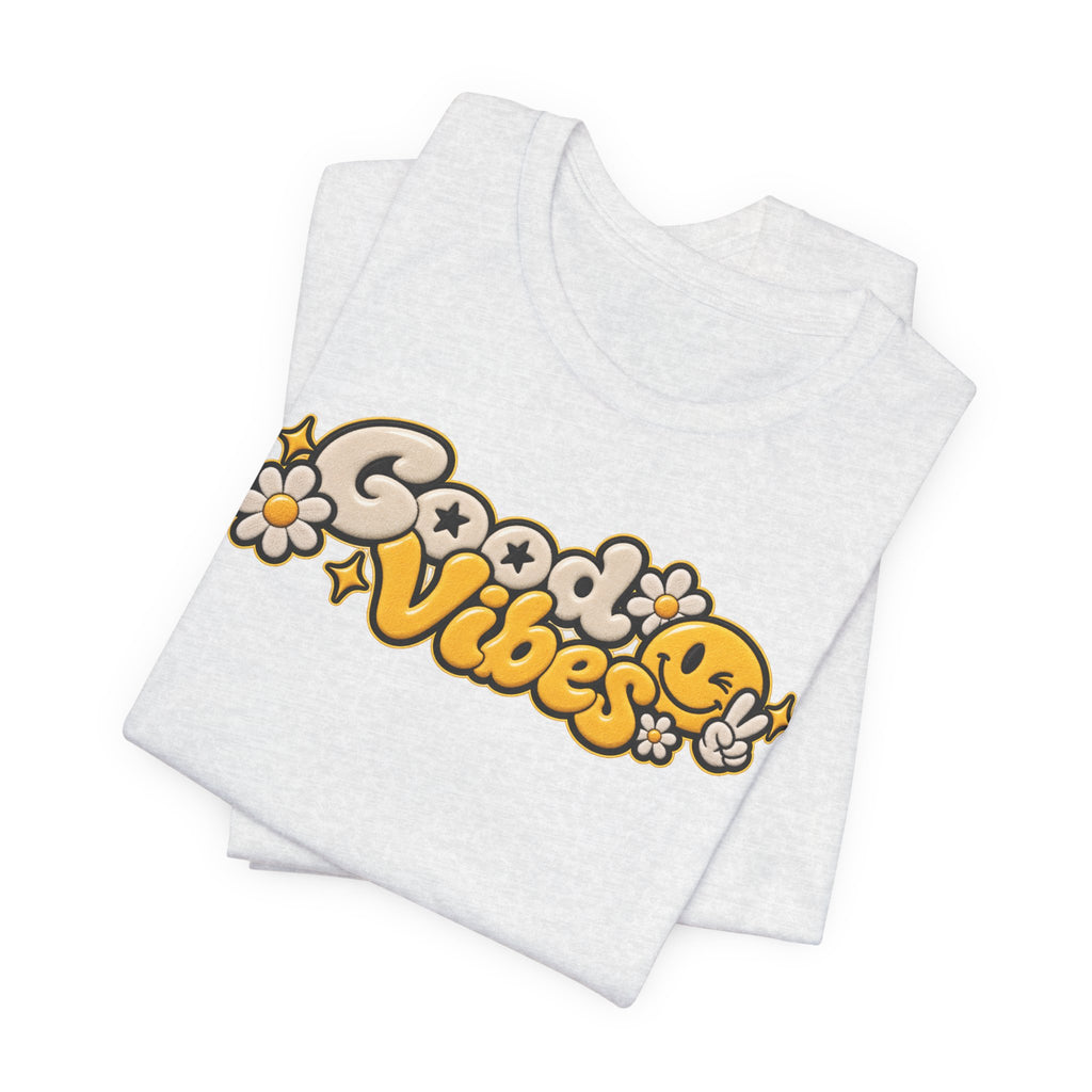 Good Vibes Retro Tee — Smiley Flower Graphic T-Shirt