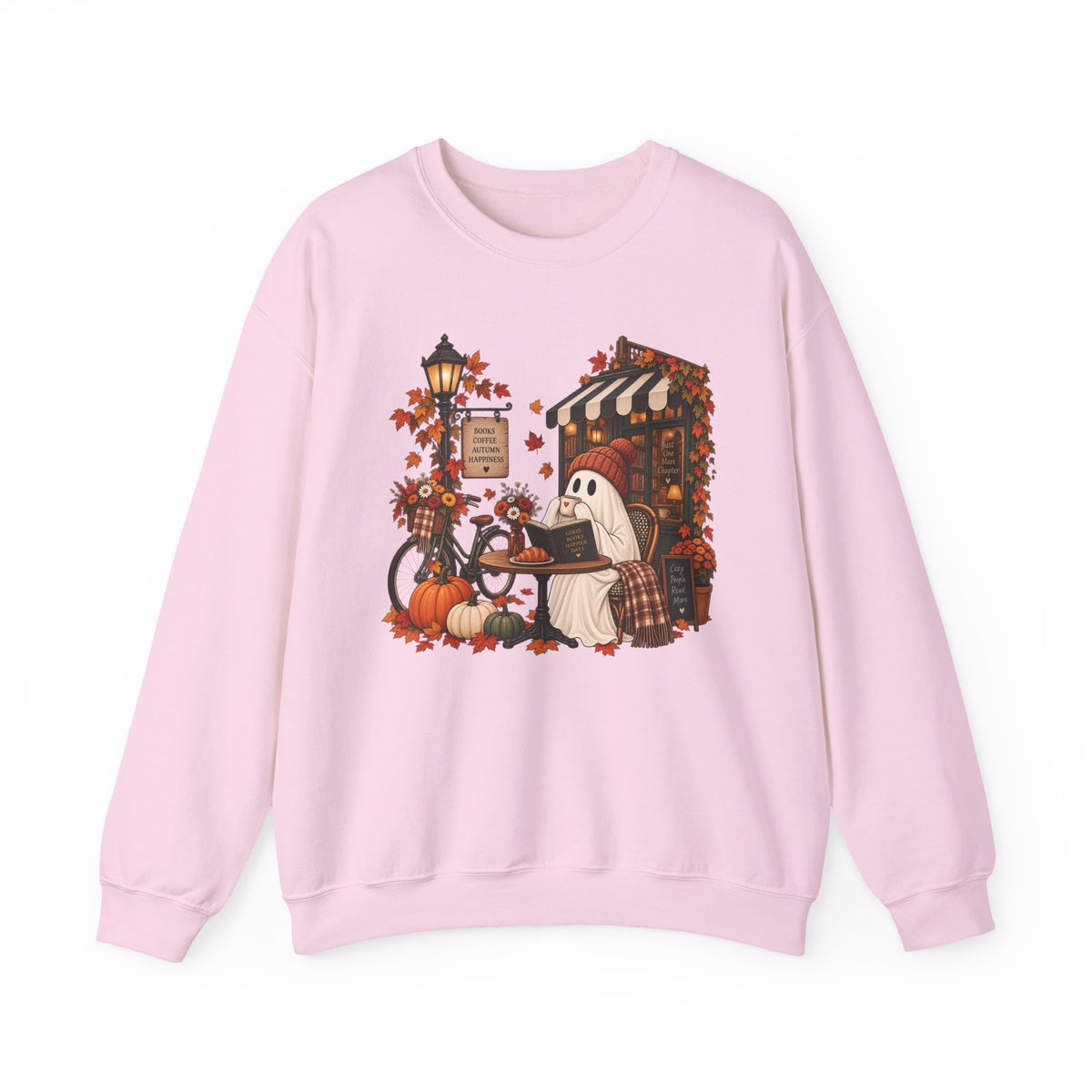 Autumn Ghost Café Sweatshirt — Cozy Fall Pumpkin Patch Crewneck