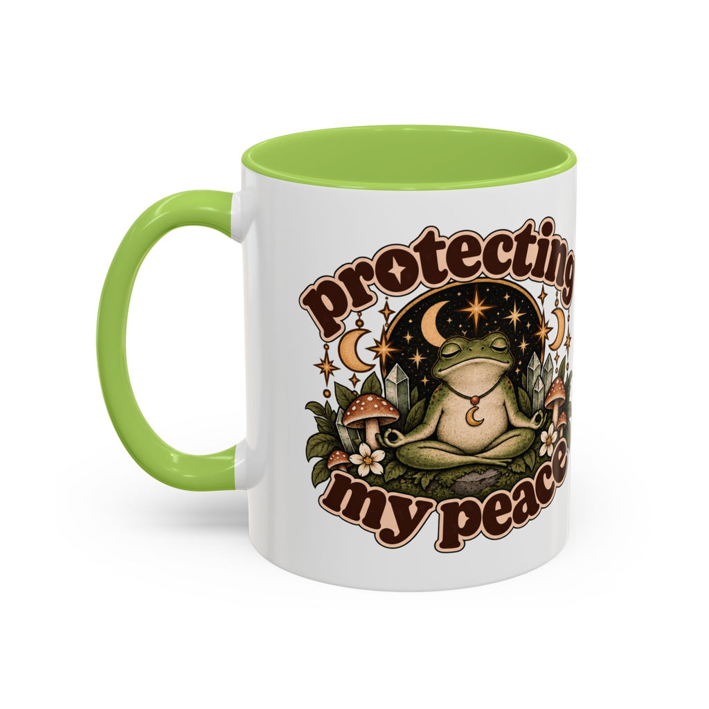 Protecting My Peace Mug — Frog & Mushroom Ceramic Coffee Mug