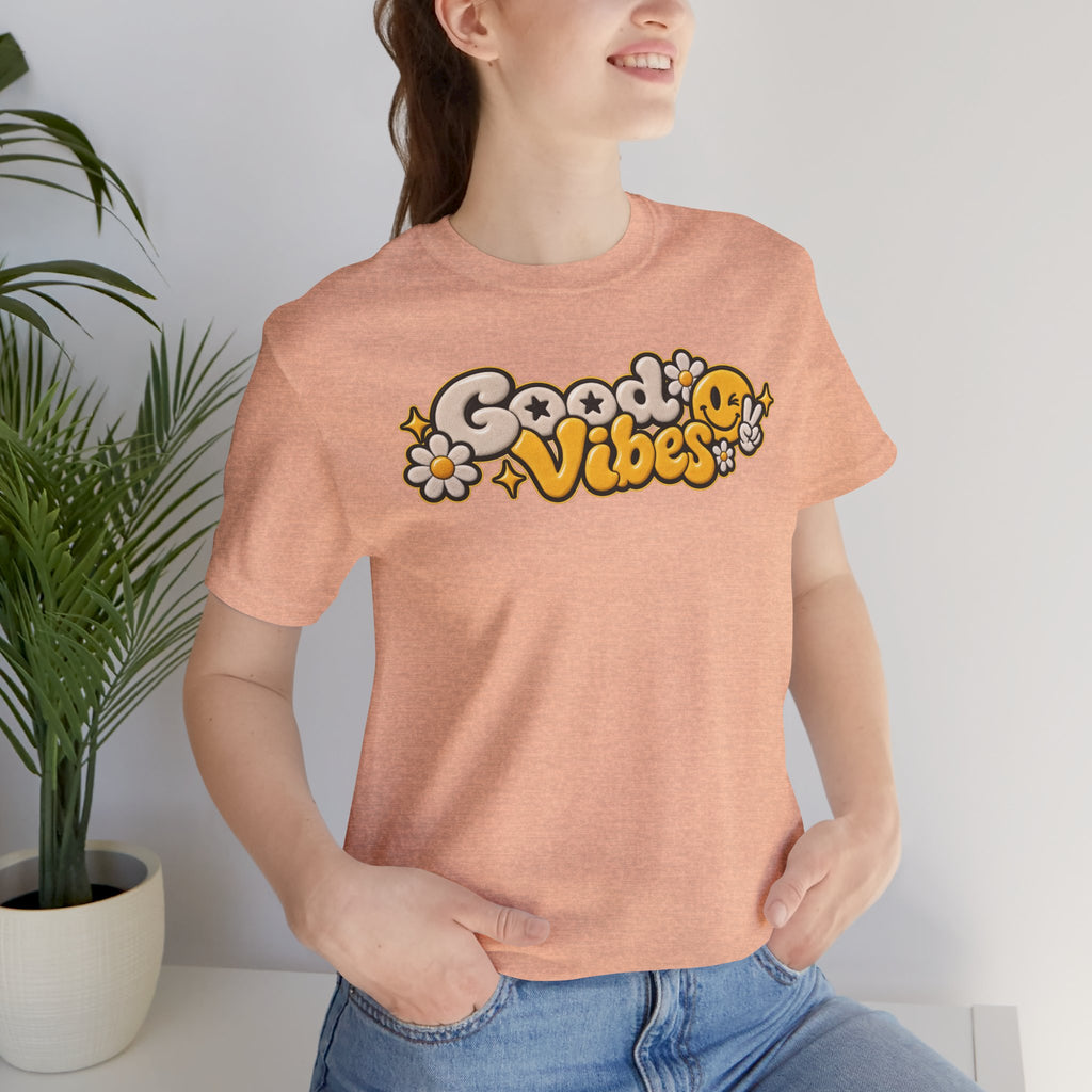 Good Vibes Retro Tee — Smiley Flower Graphic T-Shirt