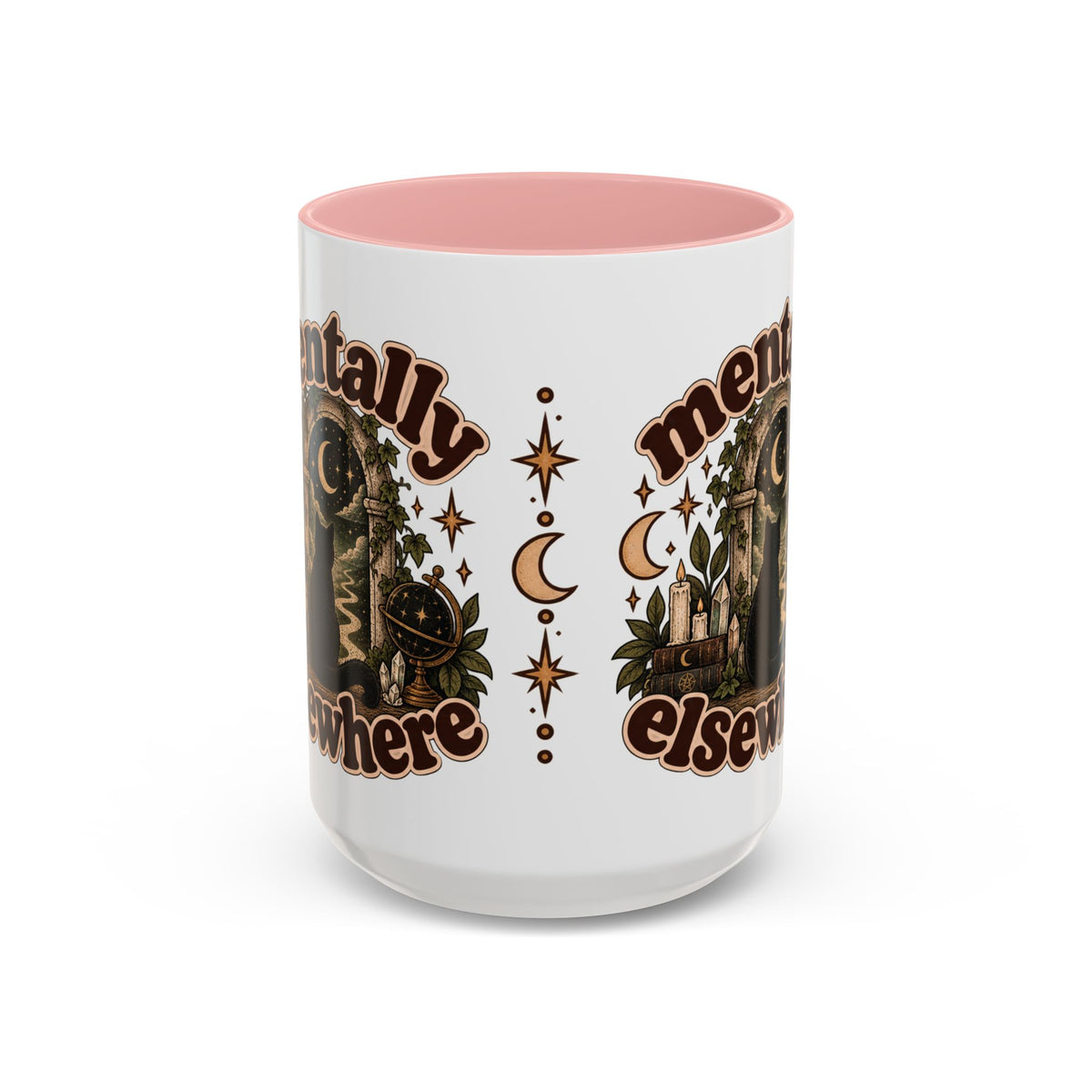 Mentally Elsewhere Mug — Black Cat Celestial Ceramic Coffee Mug