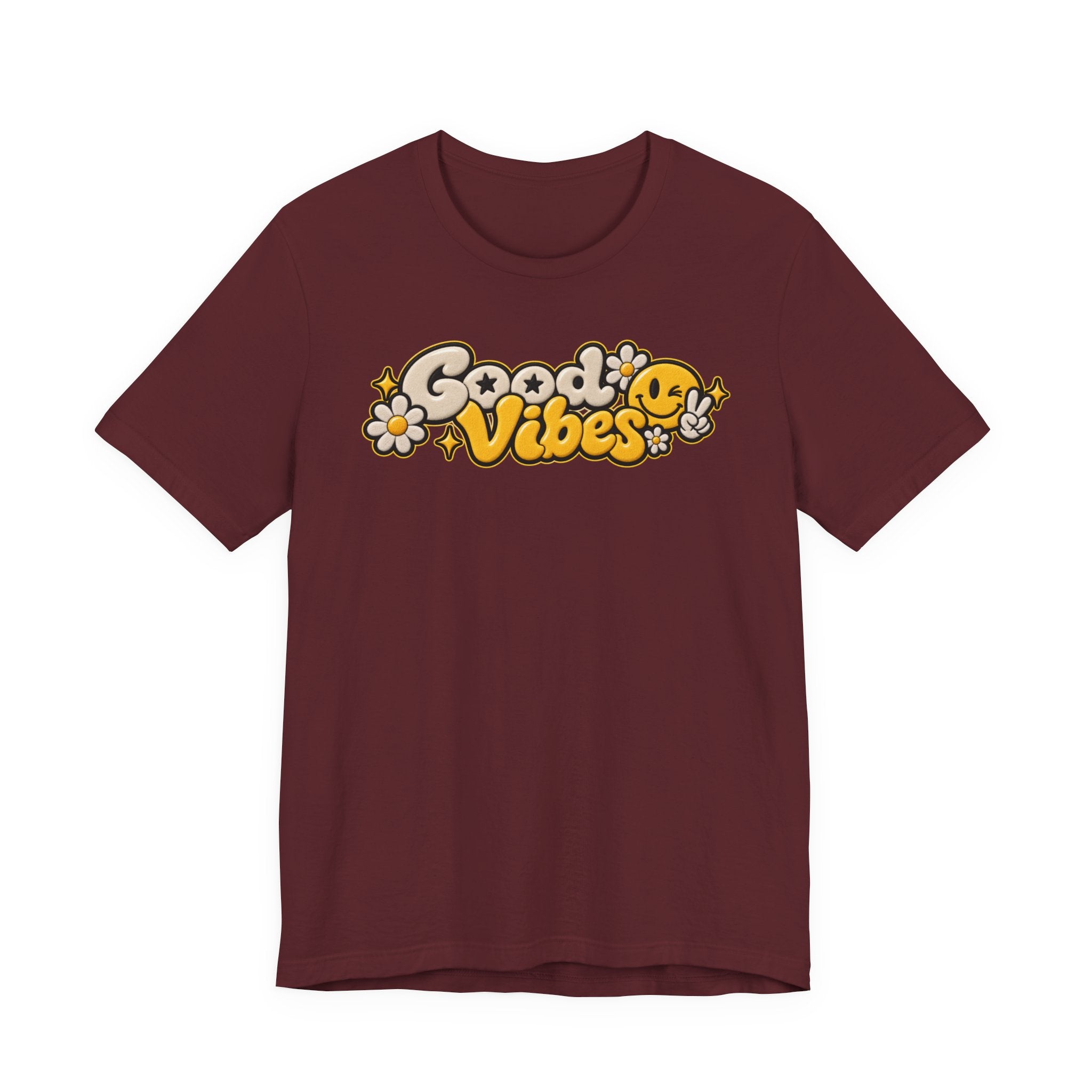 Good Vibes Retro Tee — Smiley Flower Graphic T-Shirt