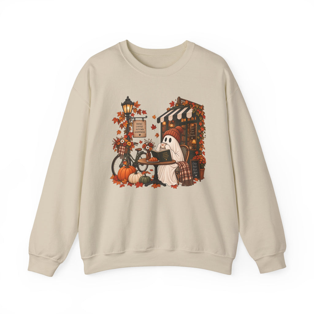 Autumn Ghost Café Sweatshirt — Cozy Fall Pumpkin Patch Crewneck