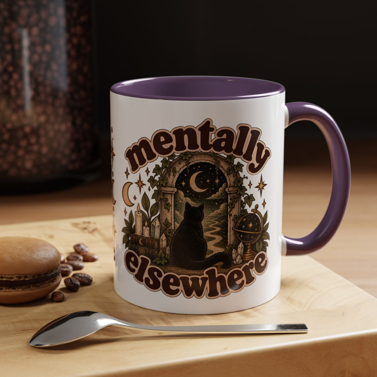 Mentally Elsewhere Mug — Black Cat Celestial Ceramic Coffee Mug