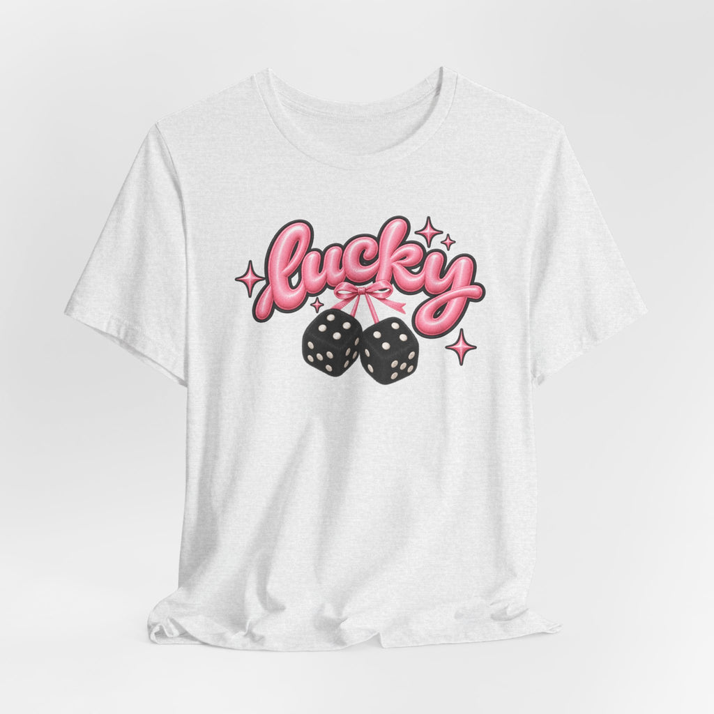 Lucky Dice Tee — Pink Retro "Lucky" Graphic T-Shirt