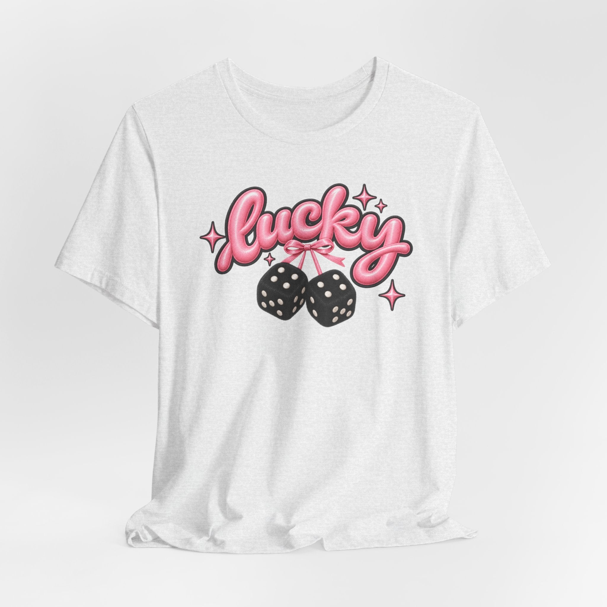 Lucky Dice Tee — Pink Retro "Lucky" Graphic T-Shirt