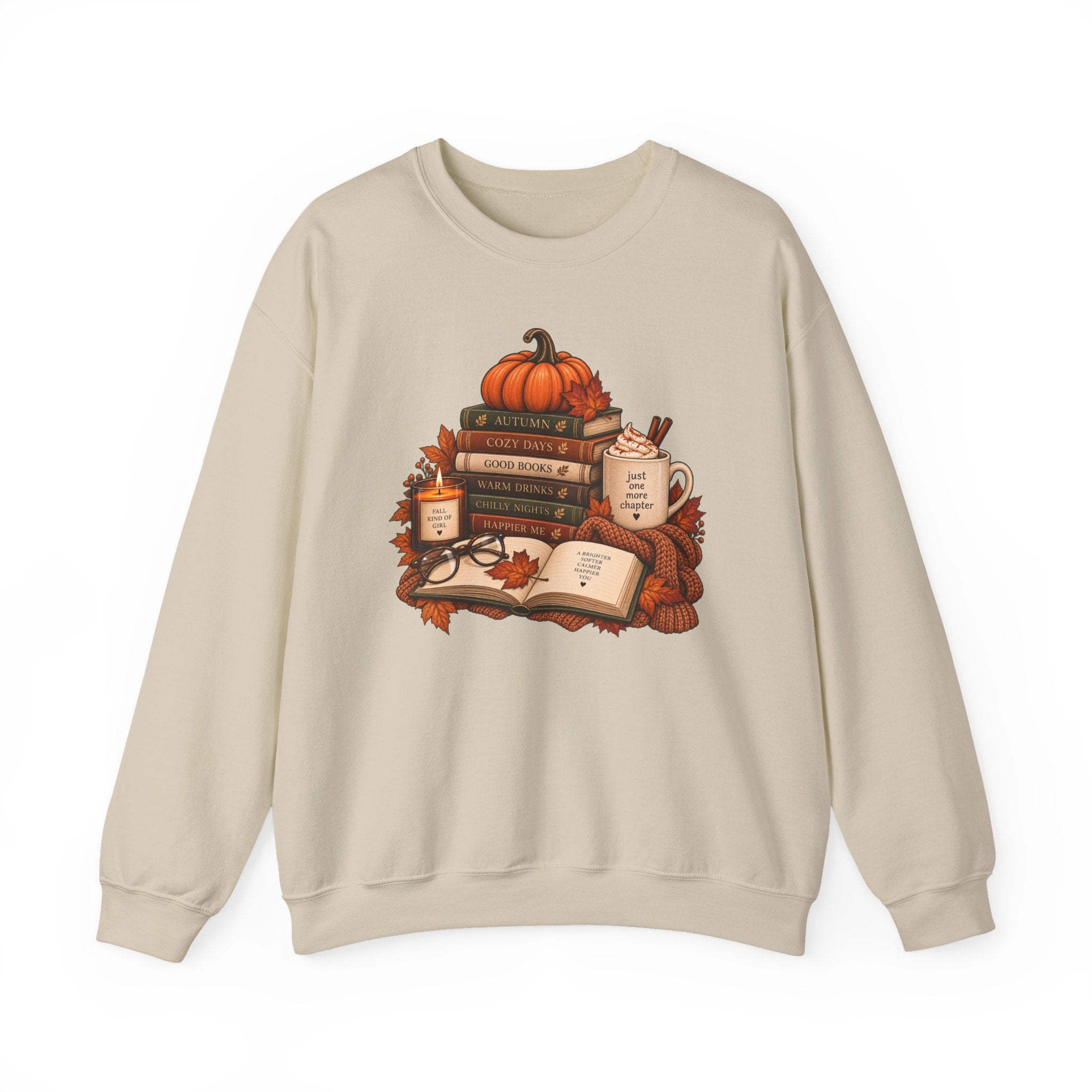Fall Bookstack Crewneck Sweatshirt — Cozy Pumpkin Reading Vibes