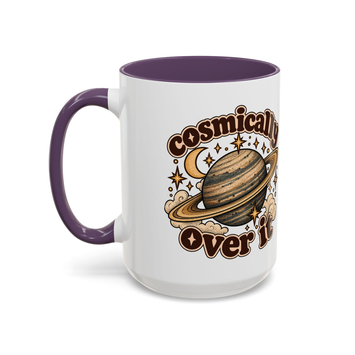 Cosmically Over It Mug — Retro Planet Celestial Ceramic Coffee Mug