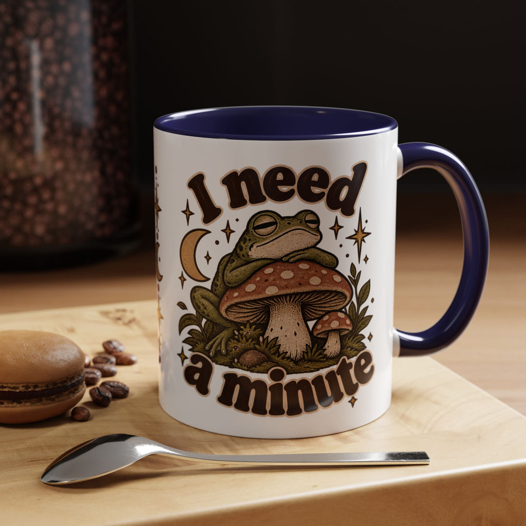 I Need a Minute Mug — Cozy Frog & Mushroom Ceramic Coffee Mug