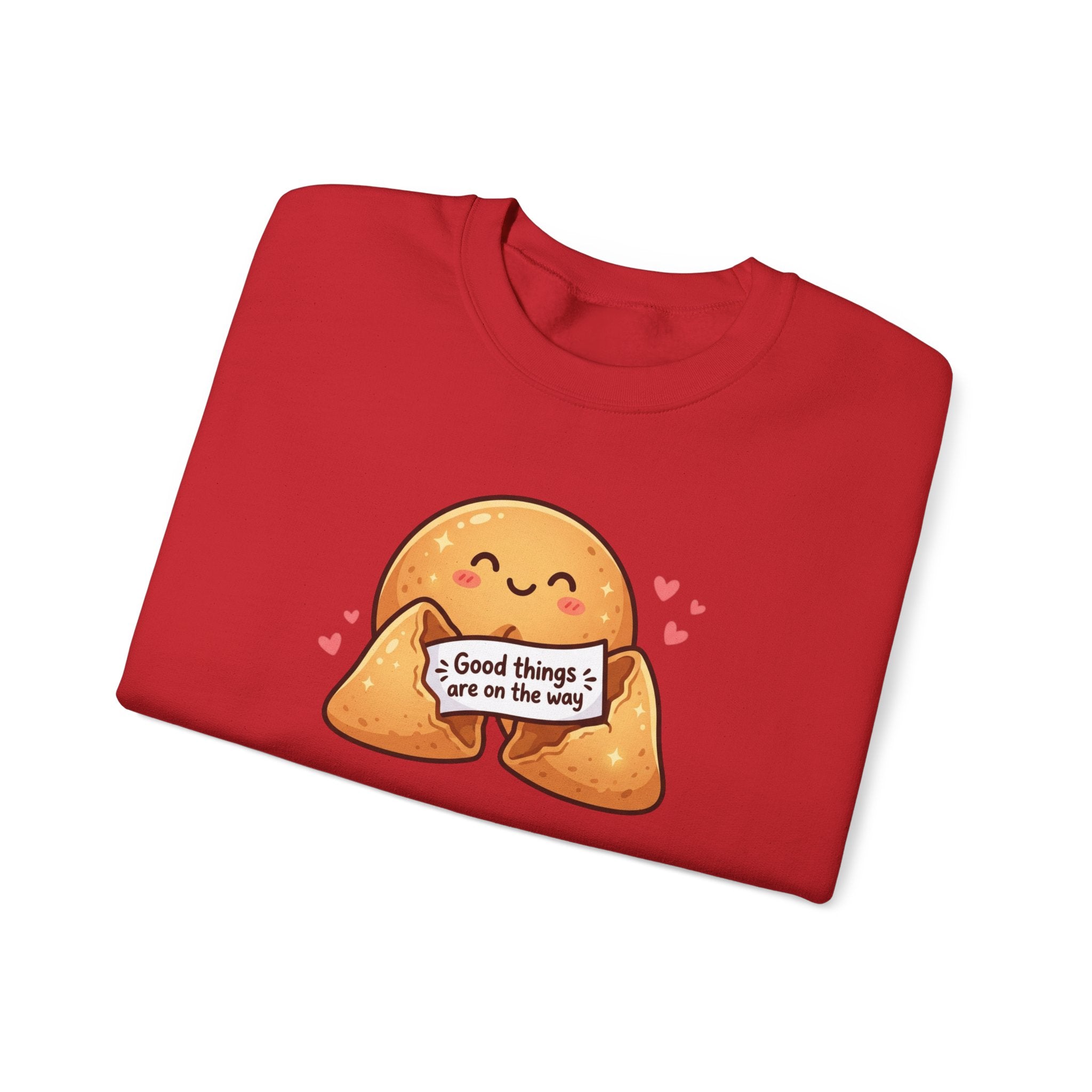 Crewneck Sweatshirt — Cute Fortune Cookie Graphic “Good Things Are On The Way”