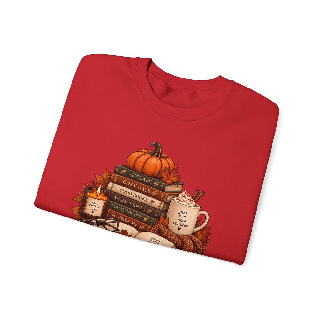 Fall Bookstack Crewneck Sweatshirt — Cozy Pumpkin Reading Vibes