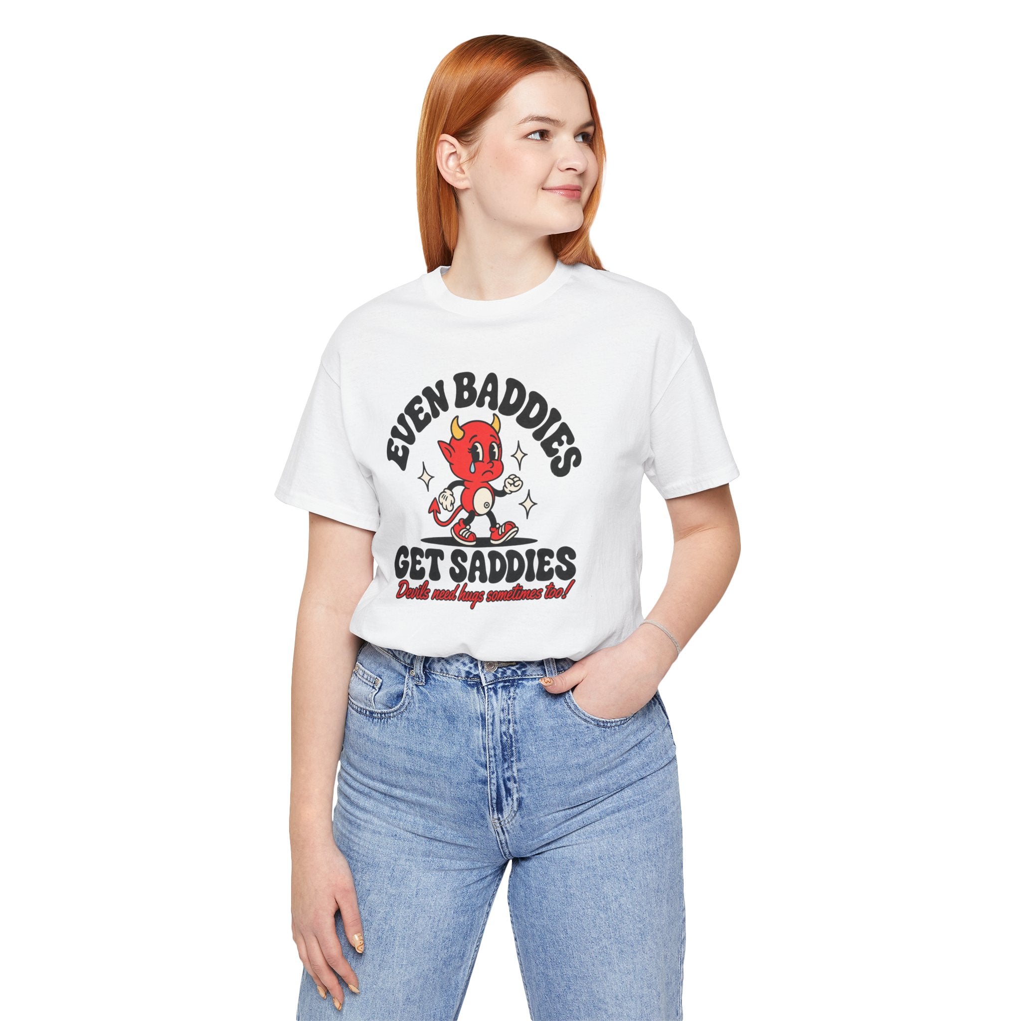 Graphic Tee — "Even Baddies Get Saddles" Cute Devil Skate T-Shirt