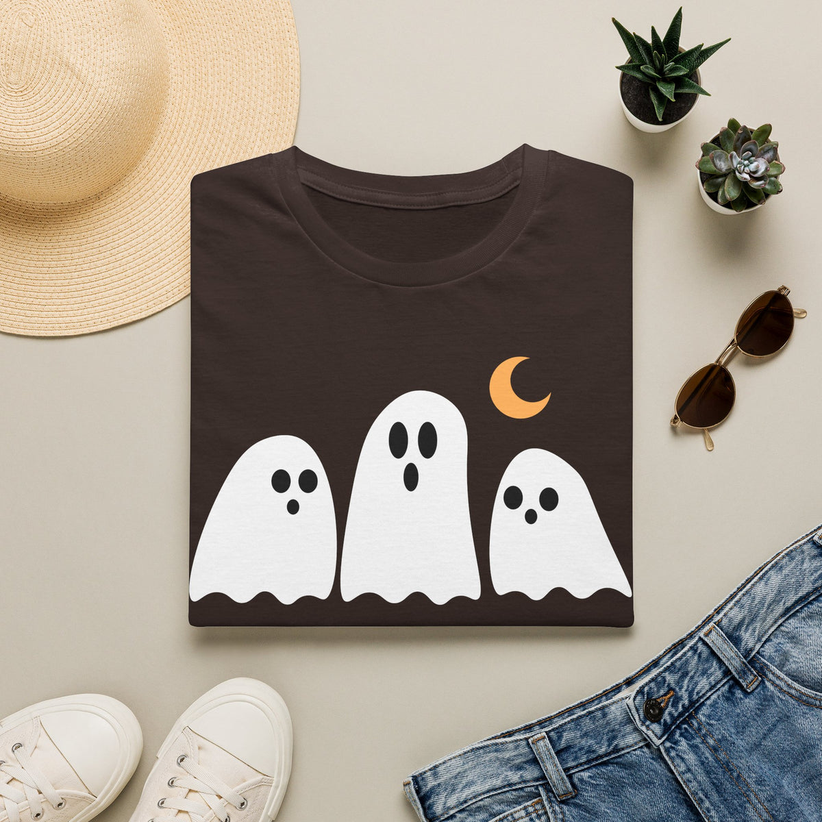 Cute Ghosts T-Shirt – Playful Halloween Moon Graphic Tee