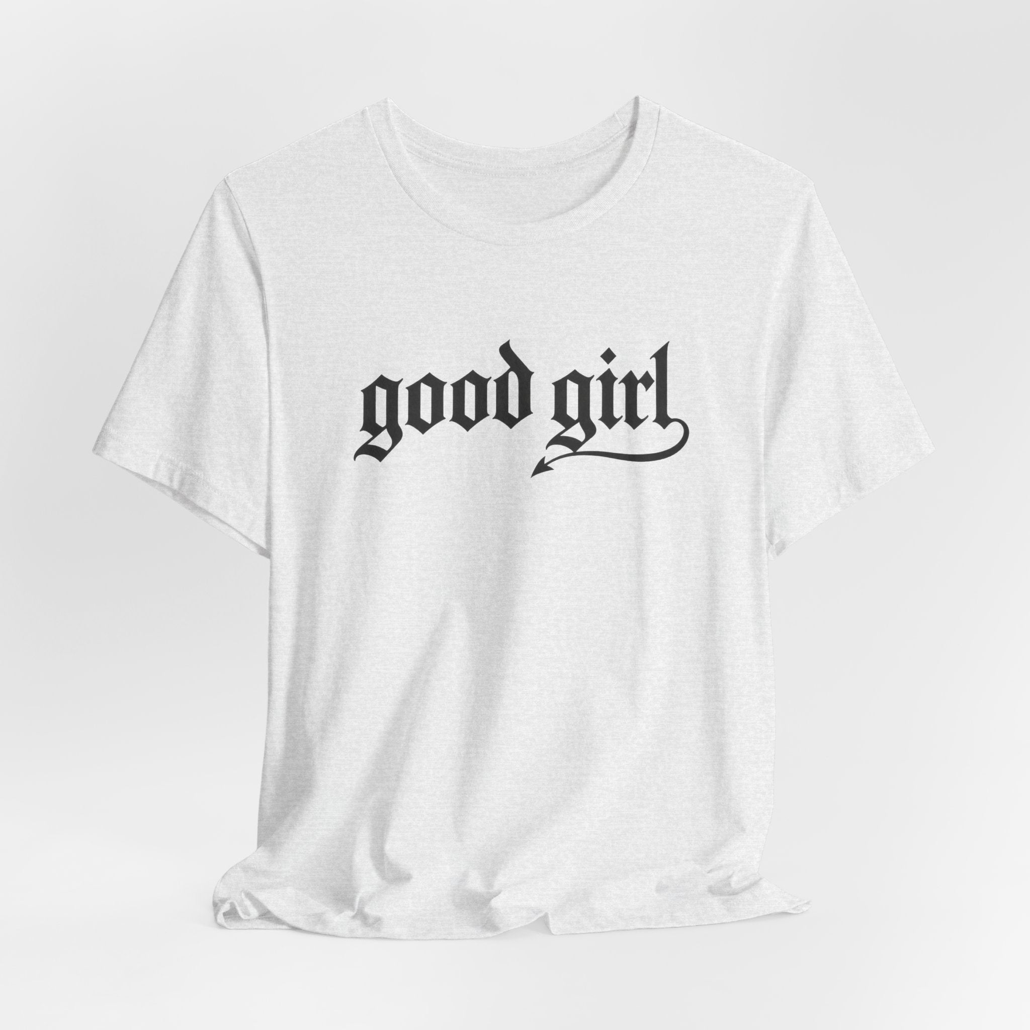 Good Girl Graphic Tee — Vintage Script White T-Shirt