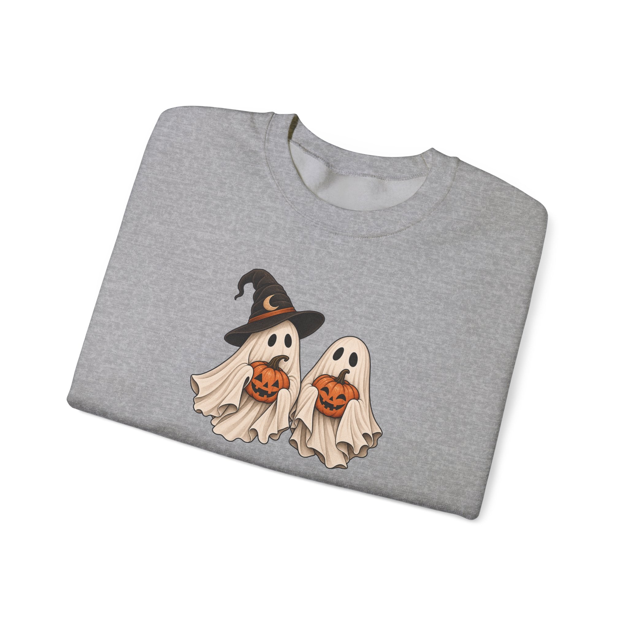 Halloween Ghosts Crewneck Sweatshirt — Cute Witch & Ghost Trick-or-Treat Design