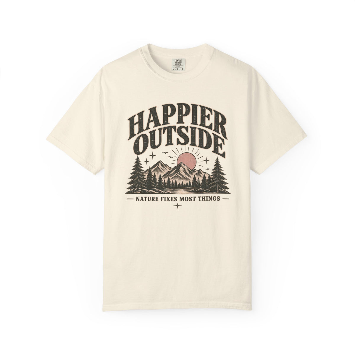 Happier Outside Tee — Nature Lover Graphic Garment-Dyed T-Shirt