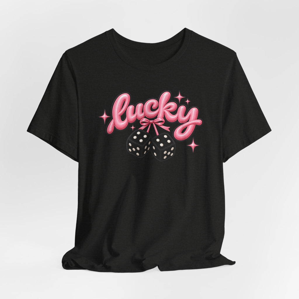 Lucky Dice Tee — Pink Retro "Lucky" Graphic T-Shirt