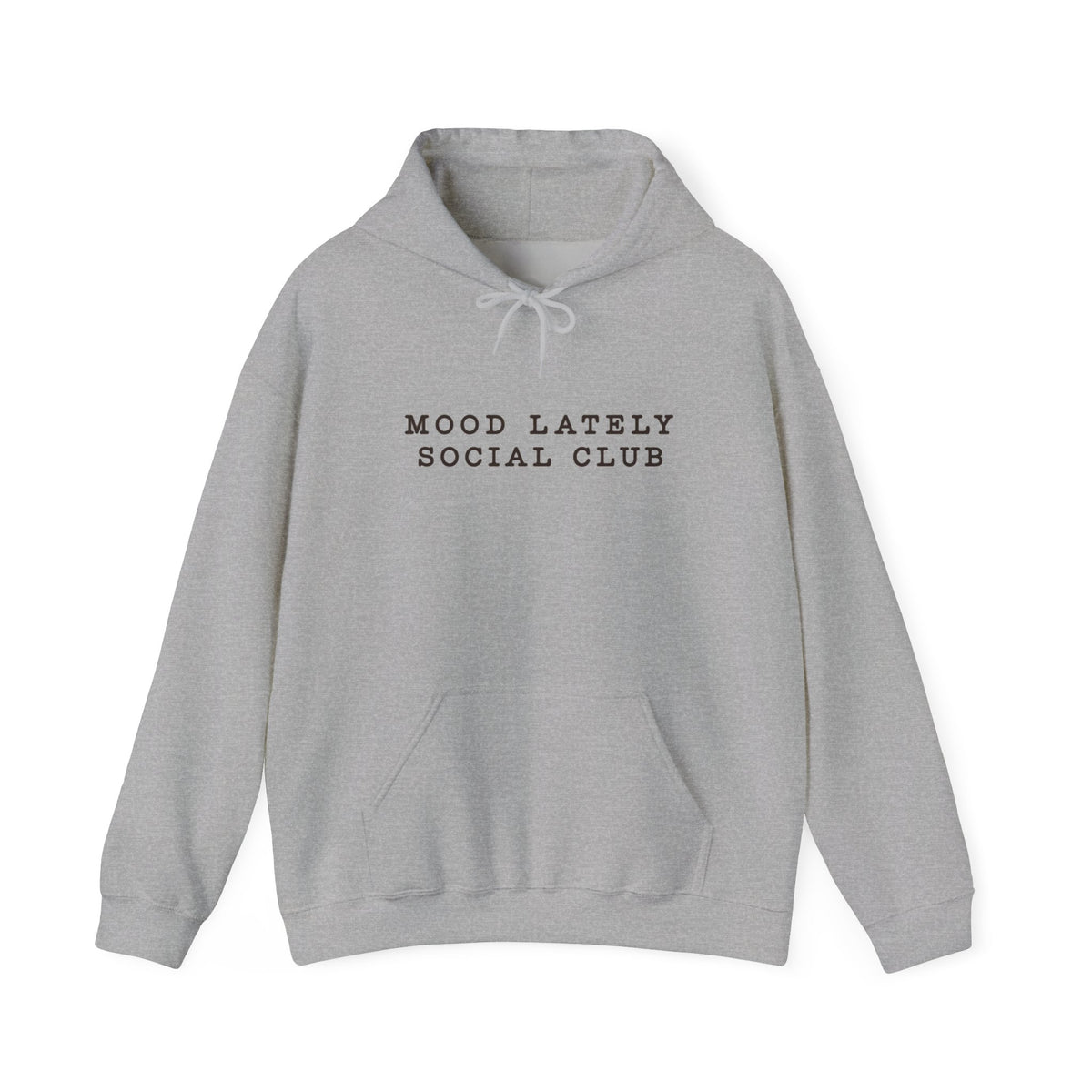Mood Lately Social Club Hoodie — Minimal Text Graphic Pullover