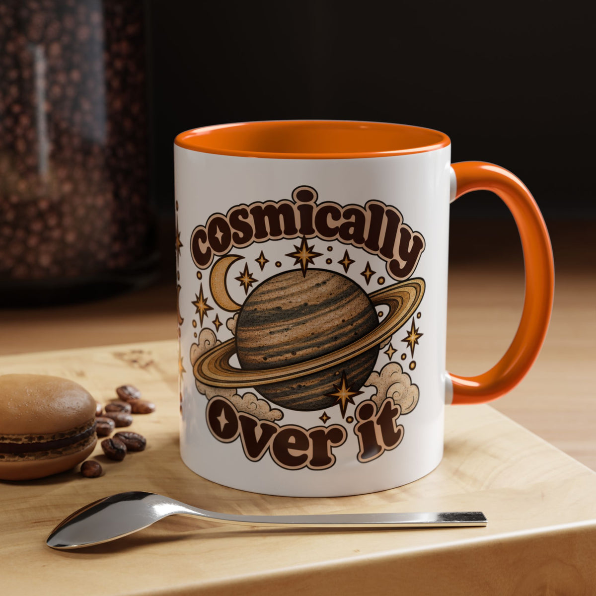 Cosmically Over It Mug — Retro Planet Celestial Ceramic Coffee Mug