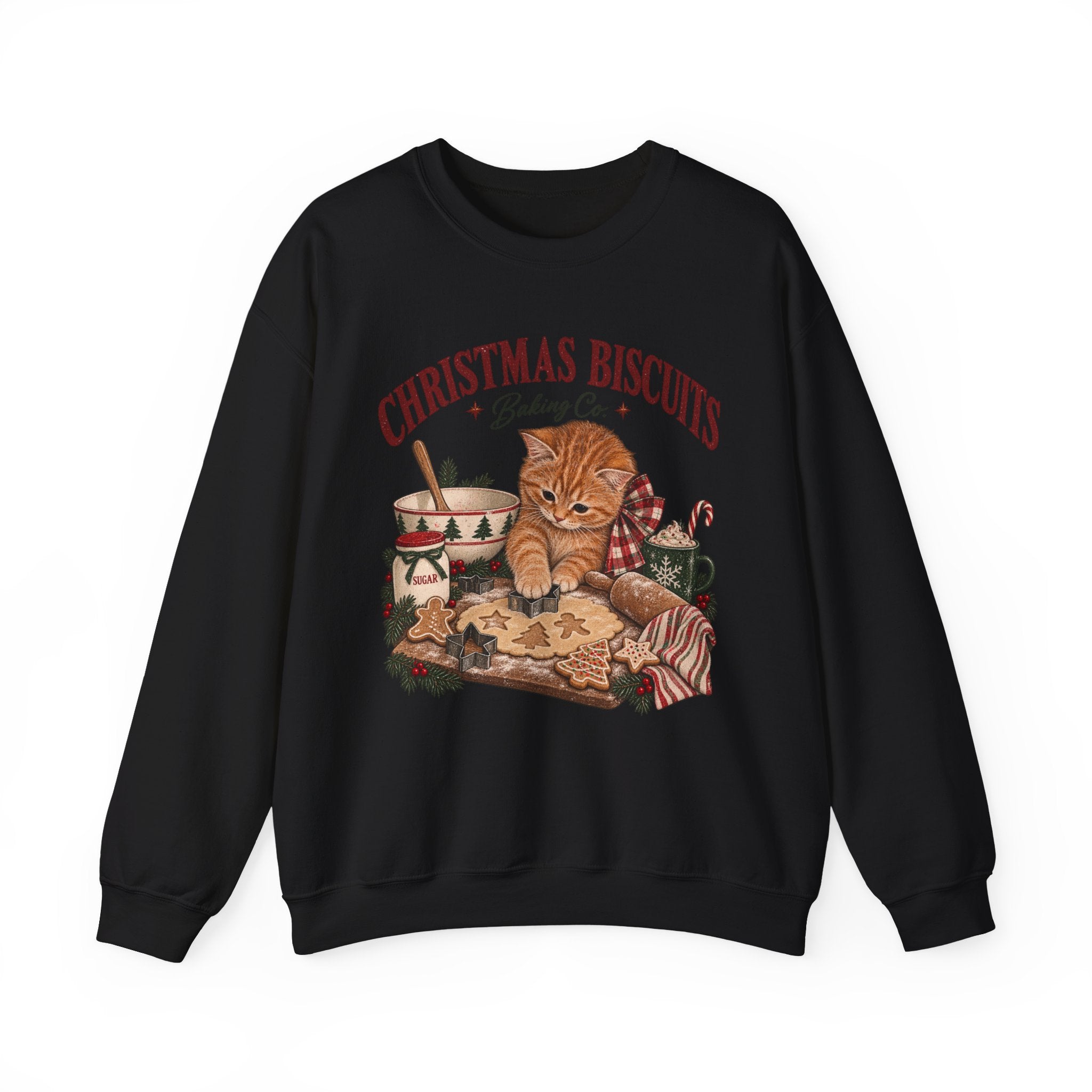 Crewneck Sweatshirt — Christmas Biscuits Baking Co. Cat Holiday Sweatshirt