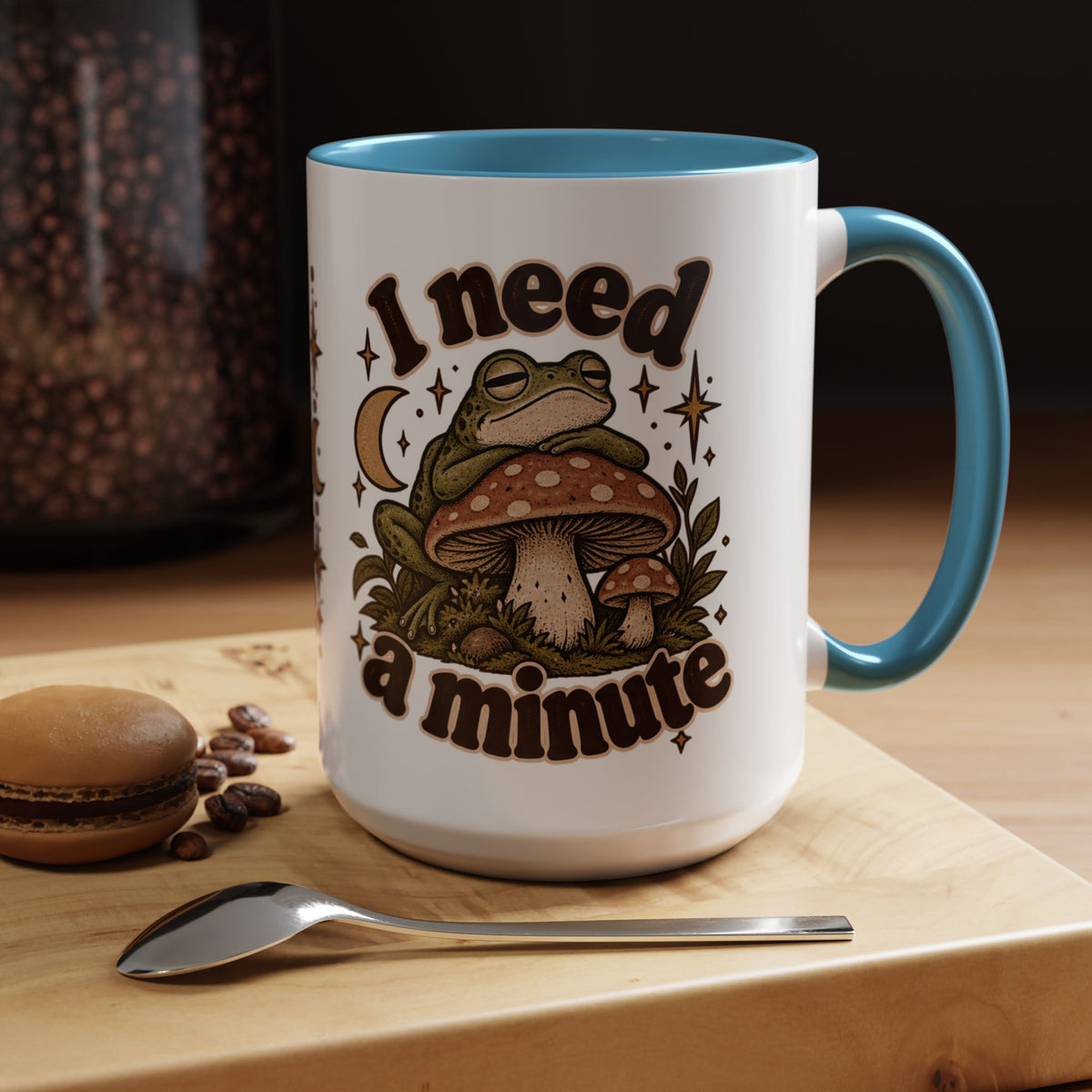 I Need a Minute Mug — Cozy Frog & Mushroom Ceramic Coffee Mug