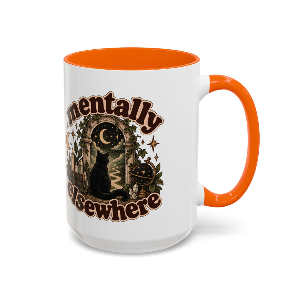 Mentally Elsewhere Mug — Black Cat Celestial Ceramic Coffee Mug