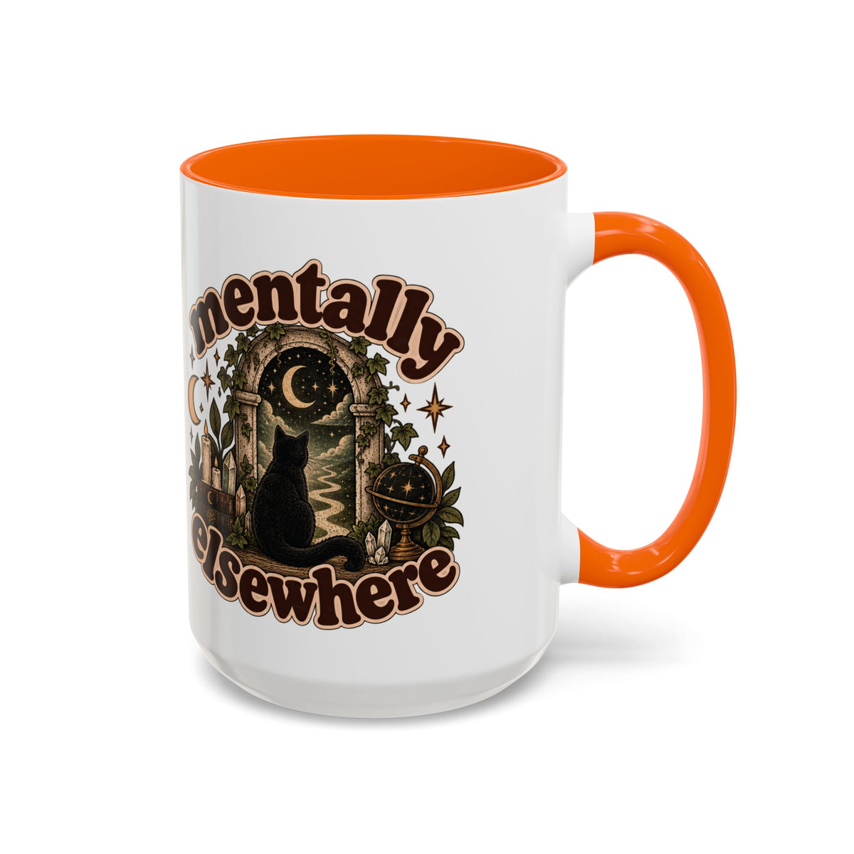 Mentally Elsewhere Mug — Black Cat Celestial Ceramic Coffee Mug