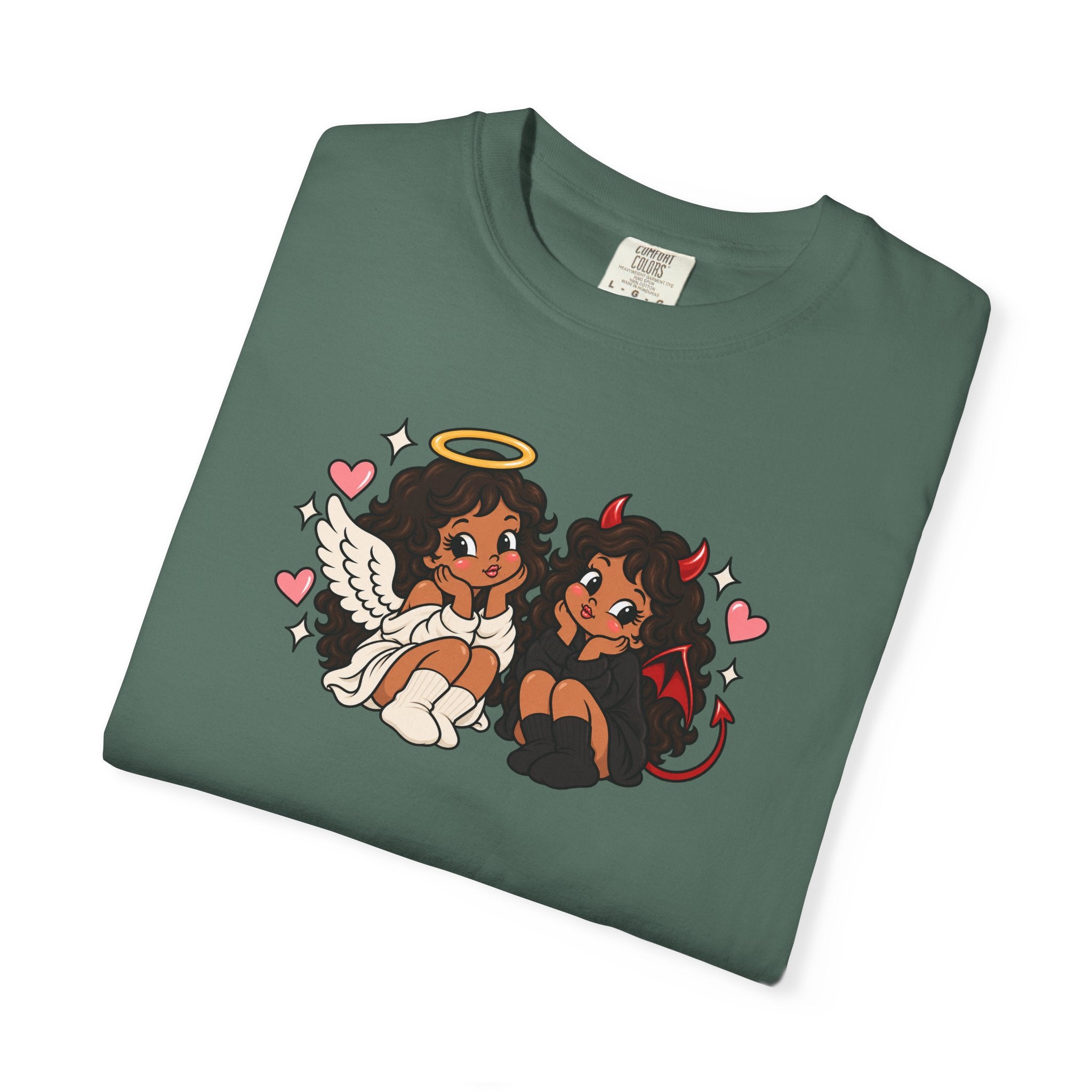 Angel and Devil Cute Graphic Tee — Kawaii Couple Illustration T-Shirt