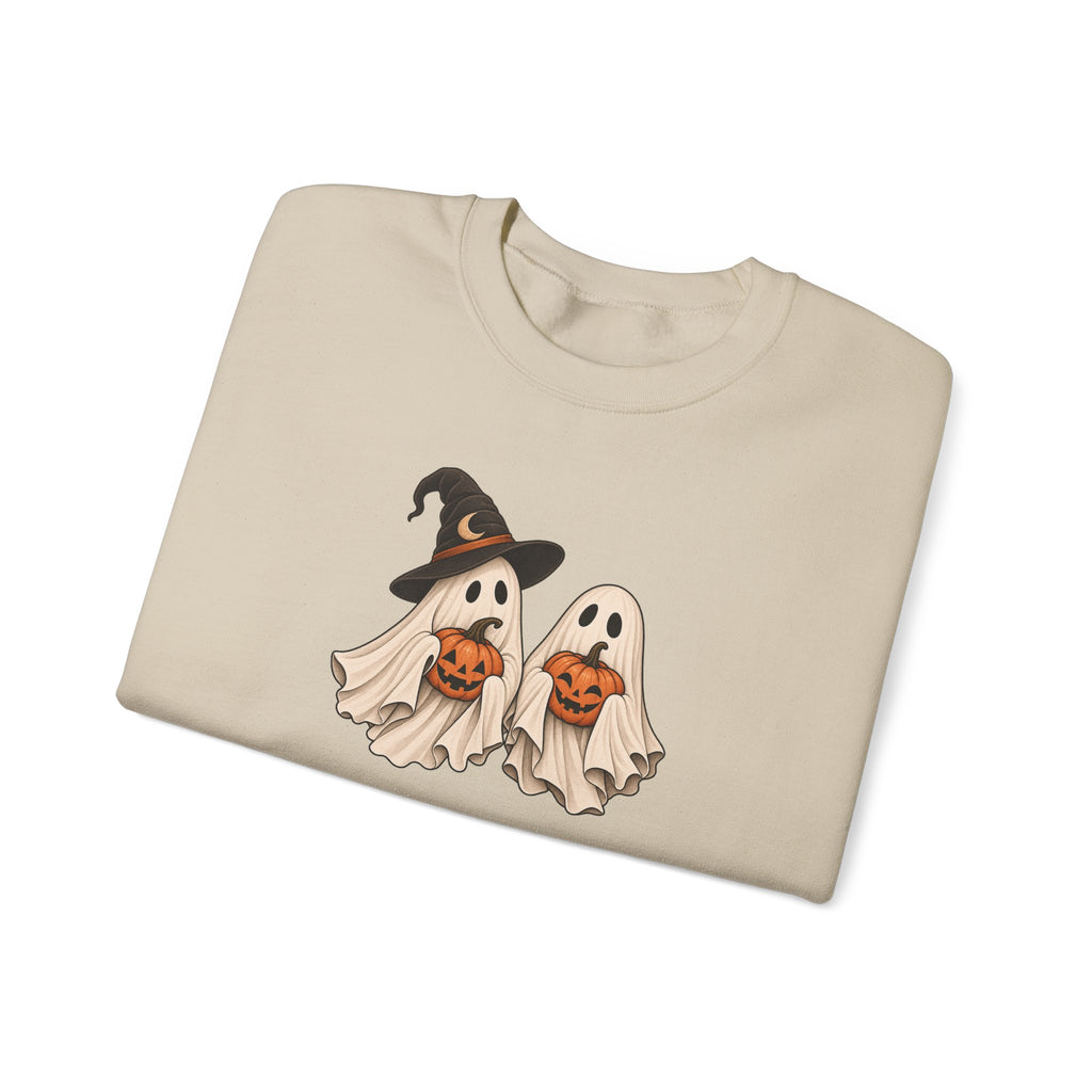 Halloween Ghosts Crewneck Sweatshirt — Cute Witch & Ghost Trick-or-Treat Design