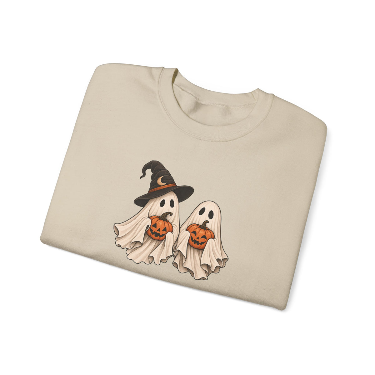 Halloween Ghosts Crewneck Sweatshirt — Cute Witch & Ghost Trick-or-Treat Design
