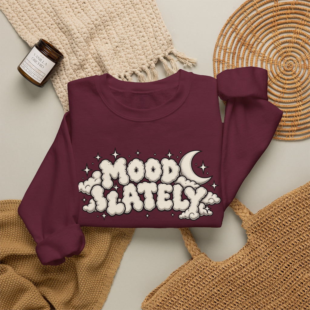 Mood Lately Crewneck Sweatshirt — Retro Cloud Lettering Graphic Pullover
