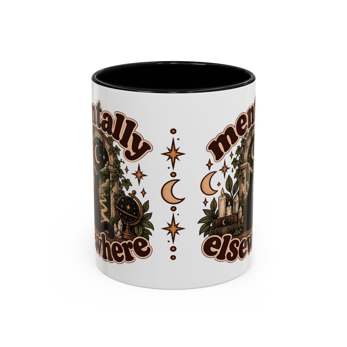 Mentally Elsewhere Mug — Black Cat Celestial Ceramic Coffee Mug