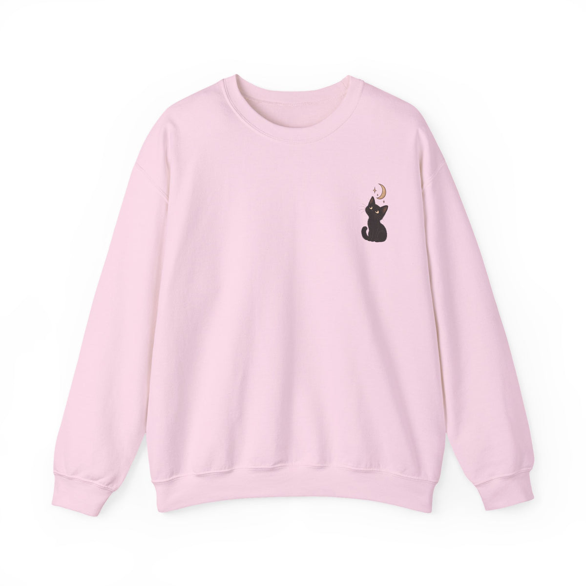 Moonlit Cat Crewneck — Black Cat & Crescent Moon Sweatshirt