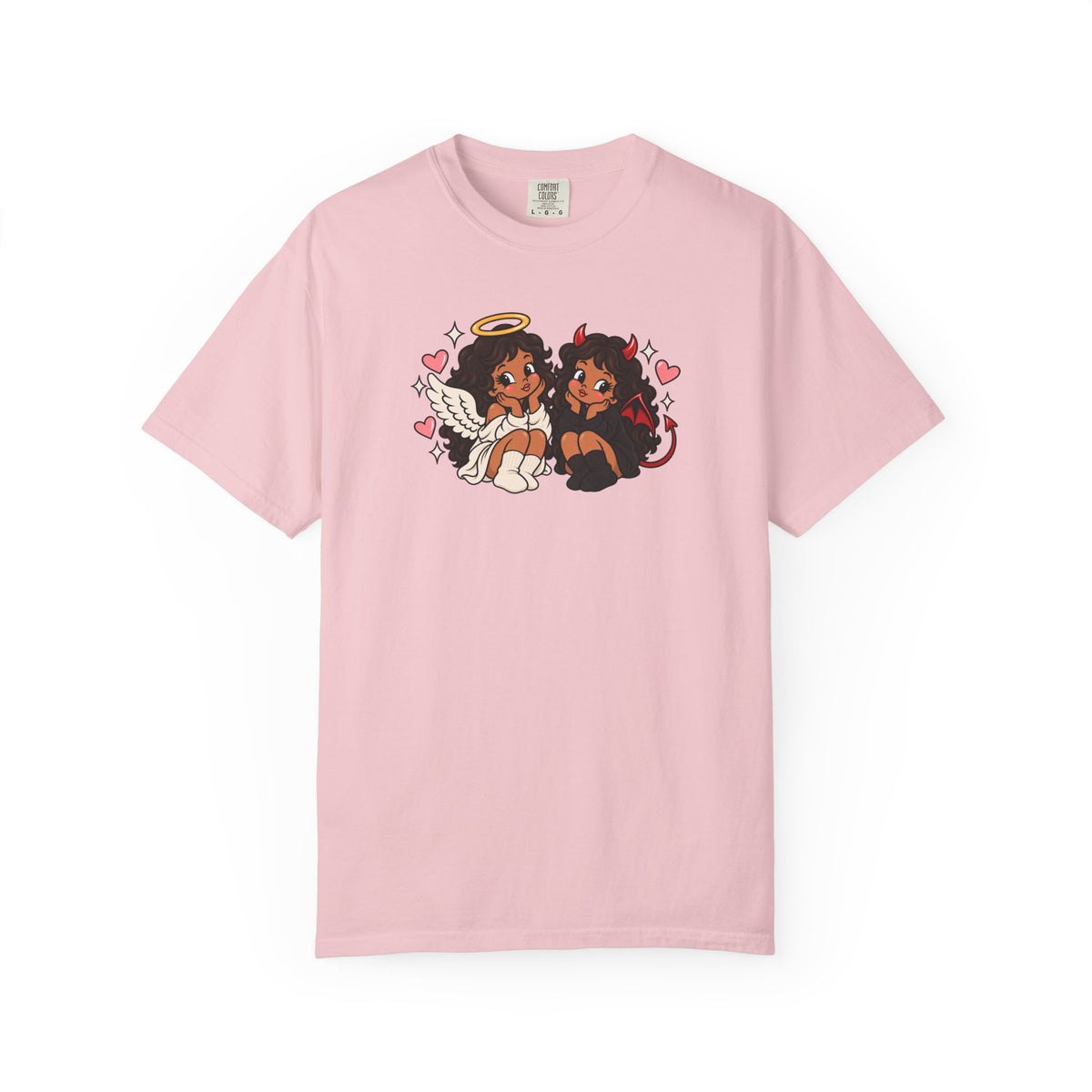 Angel and Devil Cute Graphic Tee — Kawaii Couple Illustration T-Shirt