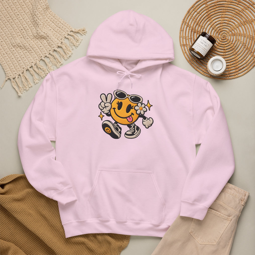 Smiley Peace Vibes Hoodie – Retro Dancing Smiley with Sunglasses