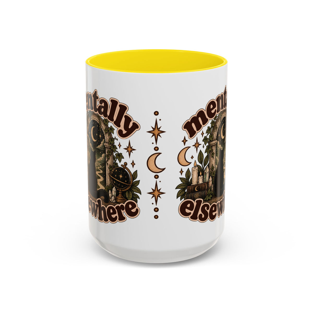 Mentally Elsewhere Mug — Black Cat Celestial Ceramic Coffee Mug