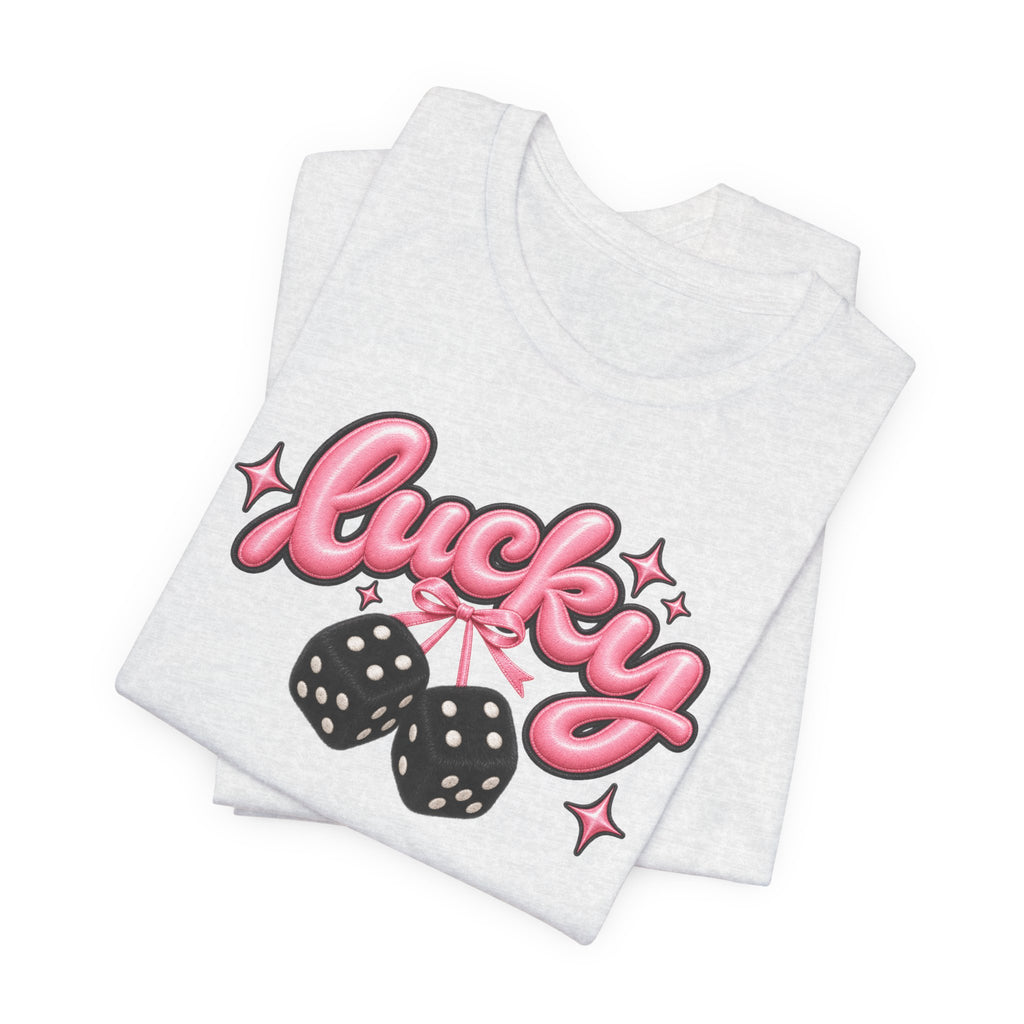 Lucky Dice Tee — Pink Retro "Lucky" Graphic T-Shirt