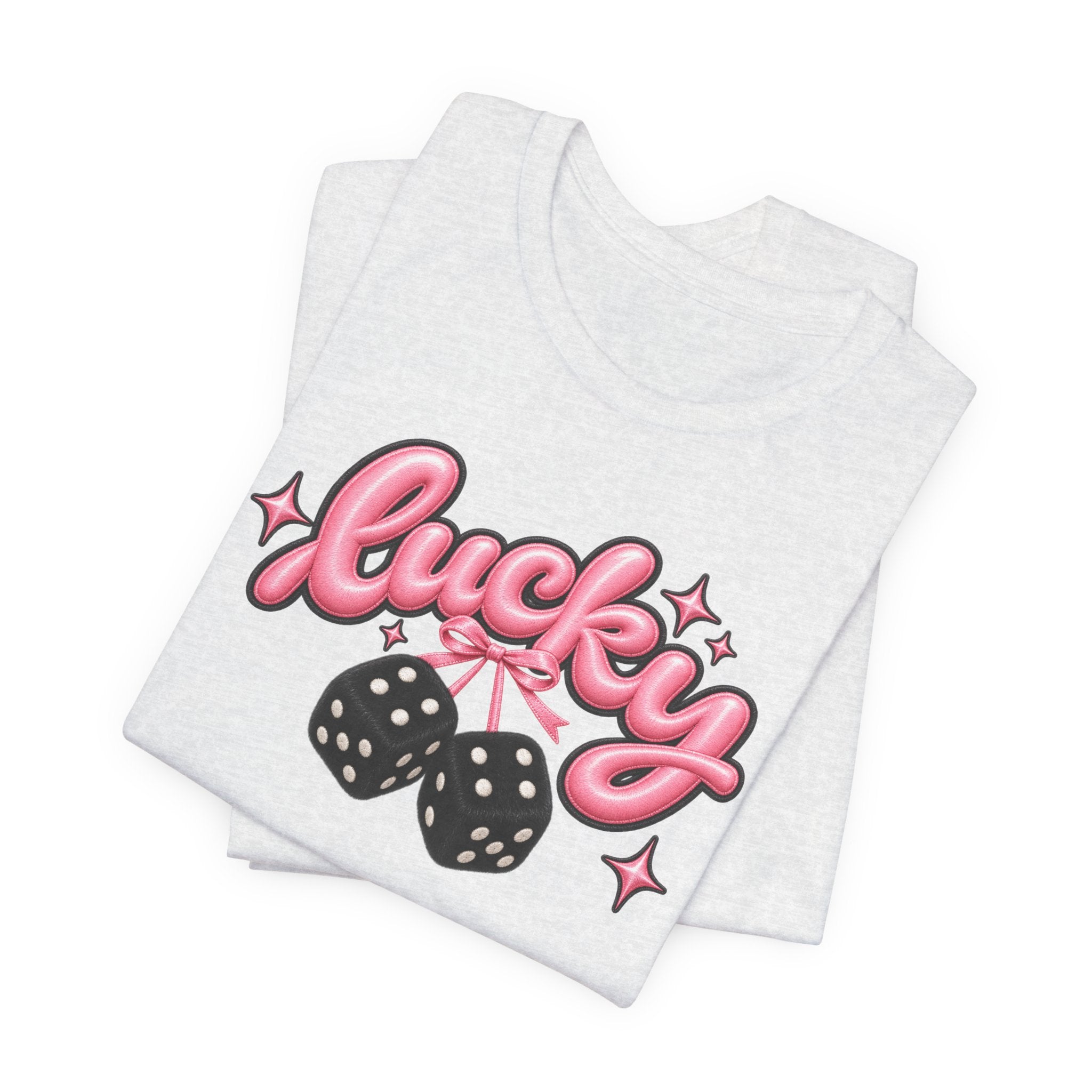Lucky Dice Tee — Pink Retro "Lucky" Graphic T-Shirt