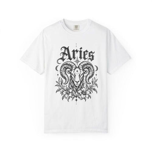 Aries Ram Zodiac Tee — Astrology Garment-Dyed Graphic T-Shirt