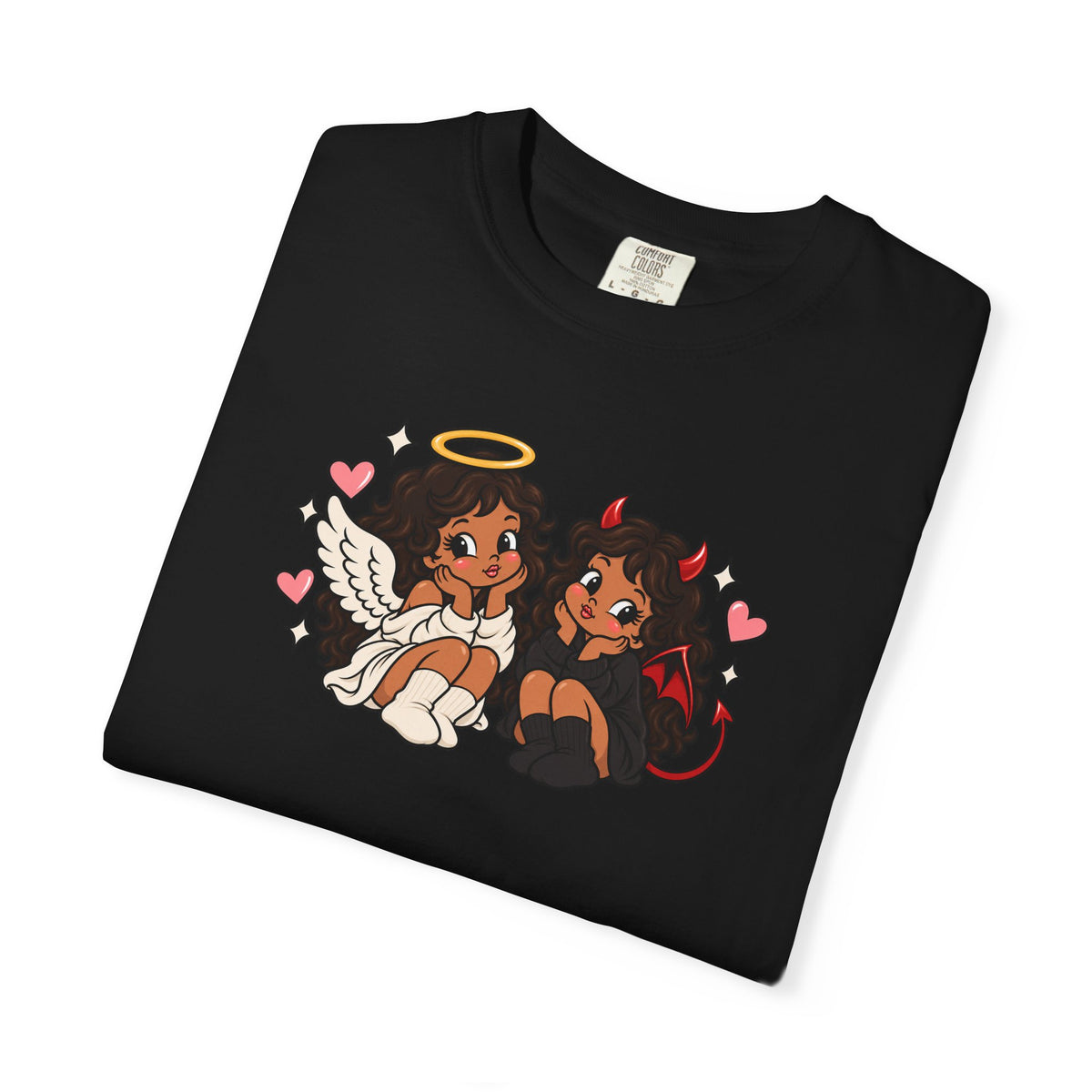 Angel and Devil Cute Graphic Tee — Kawaii Couple Illustration T-Shirt