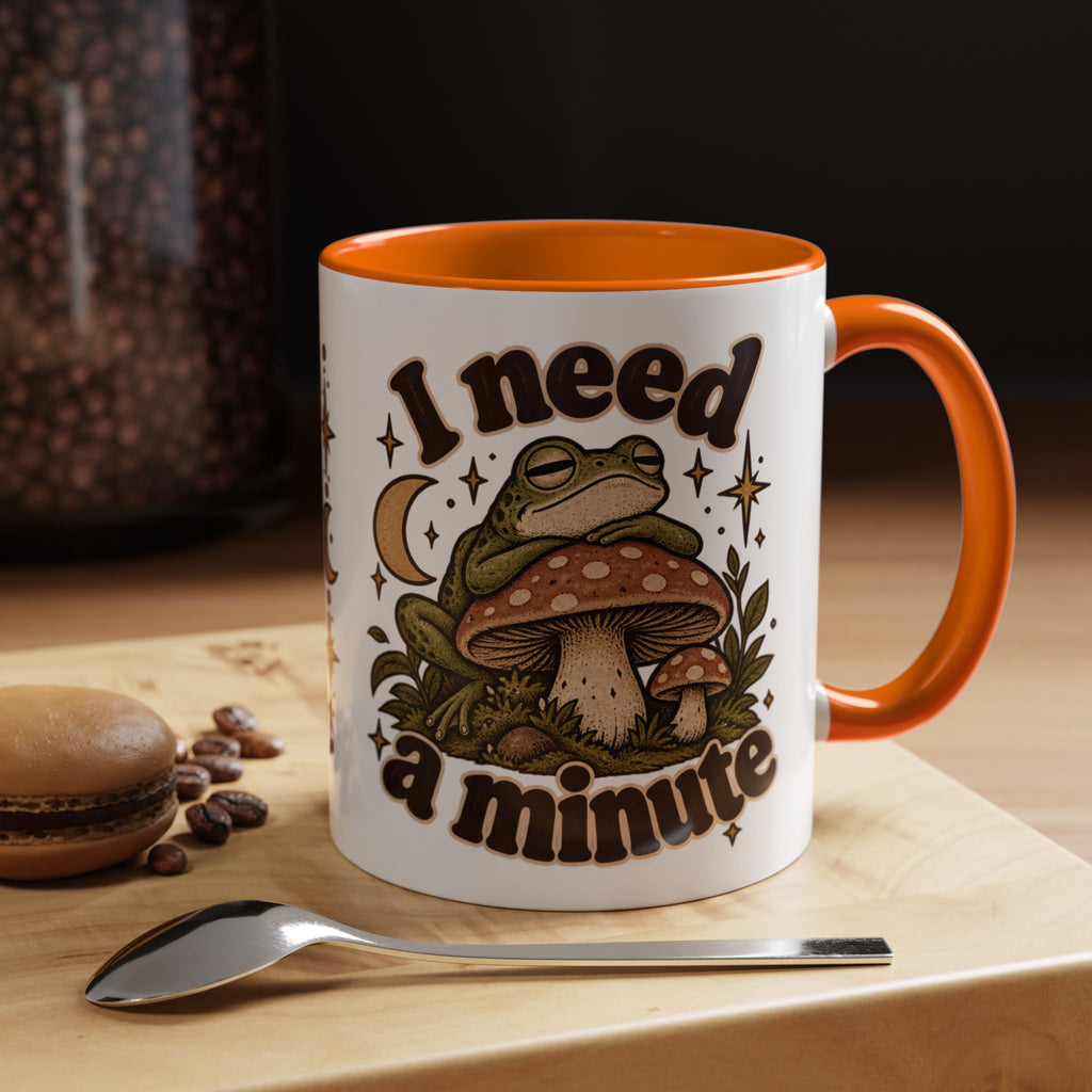 I Need a Minute Mug — Cozy Frog & Mushroom Ceramic Coffee Mug
