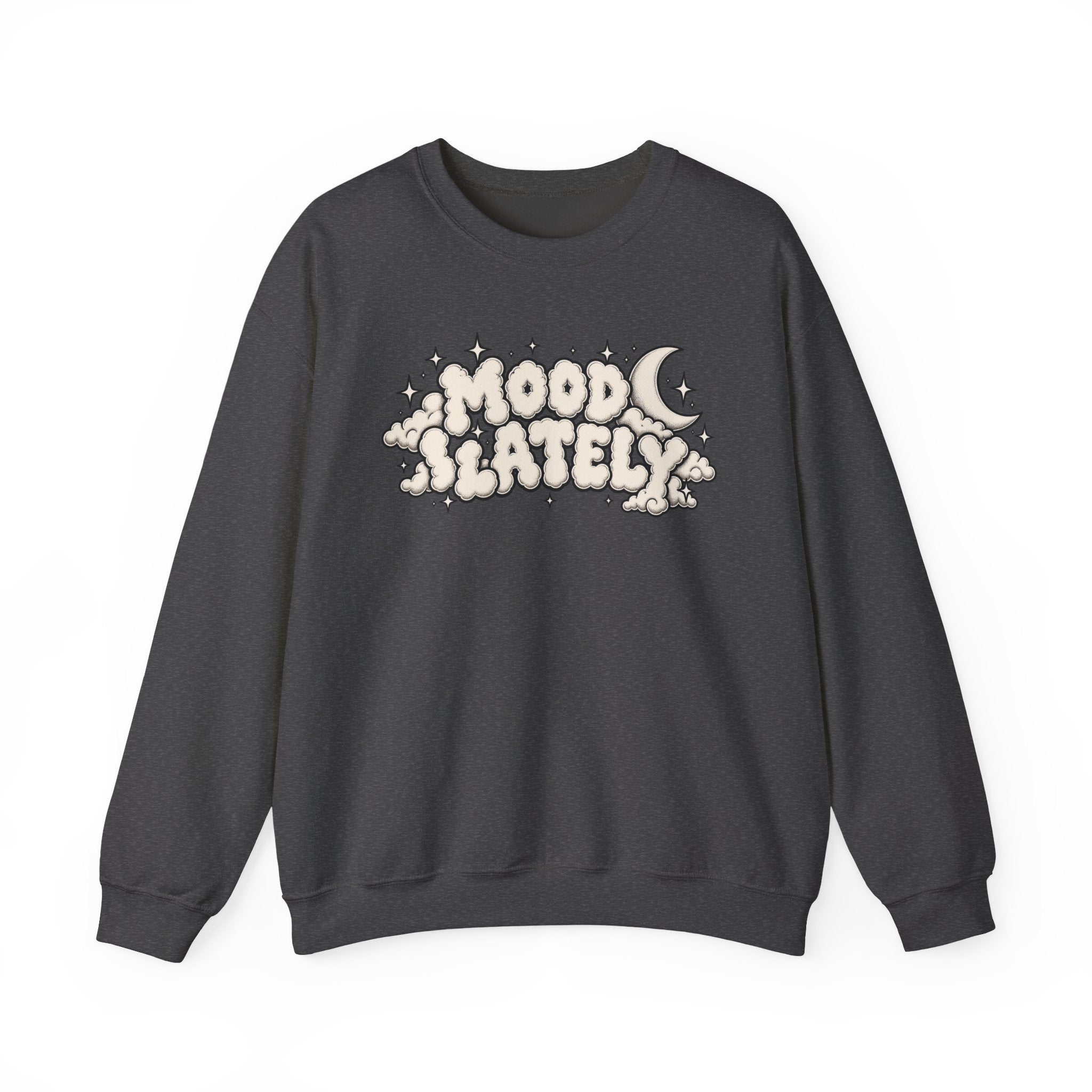 Mood Lately Crewneck Sweatshirt — Retro Cloud Lettering Graphic Pullover